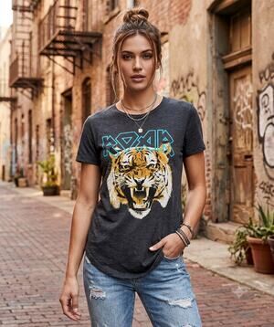 Roar Tiger Gray Curved Hem Graphic Tee Shirt Size Small NWOT